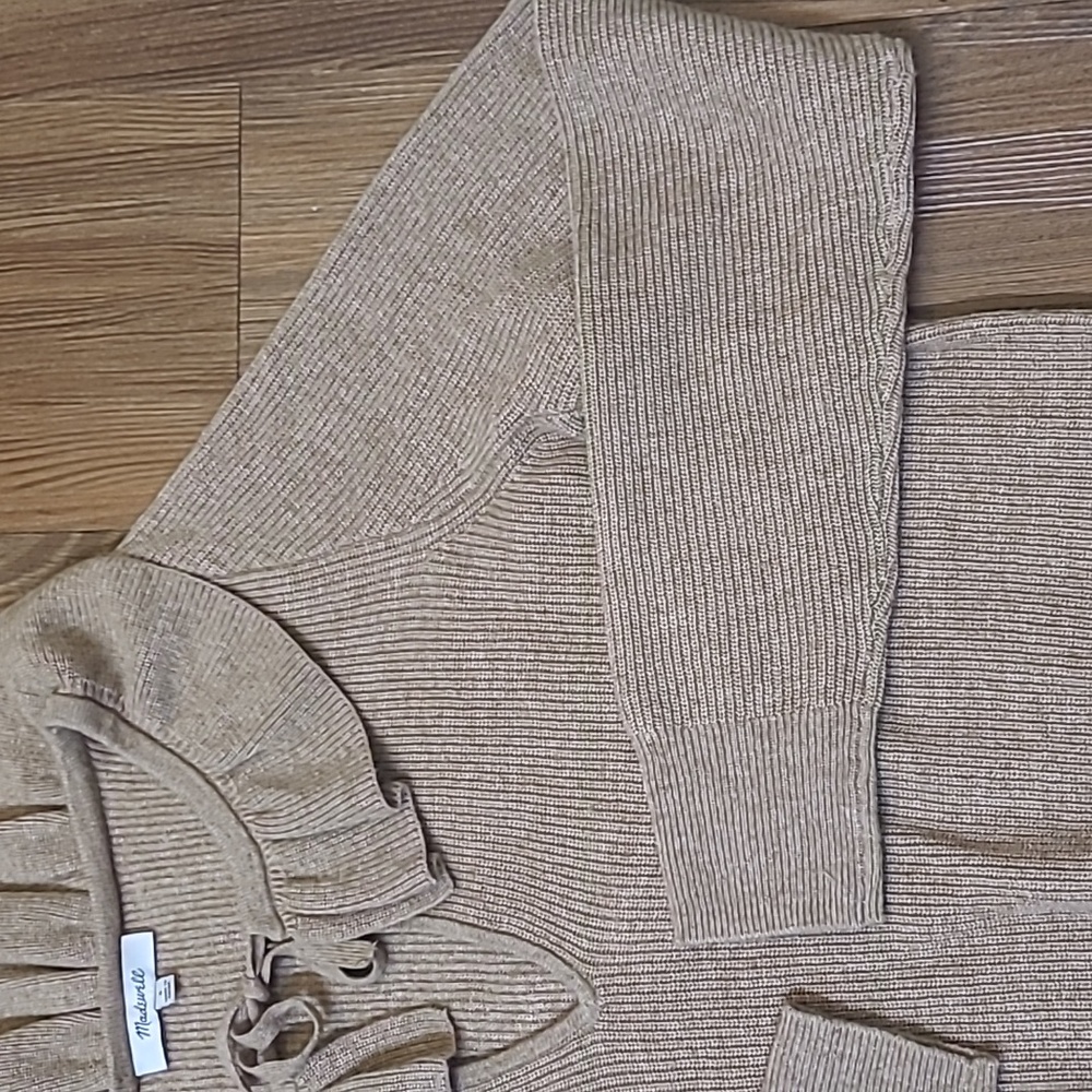 madewell Ruffled Collar Tan Sweater used good condition. - Picture 3 of 13
